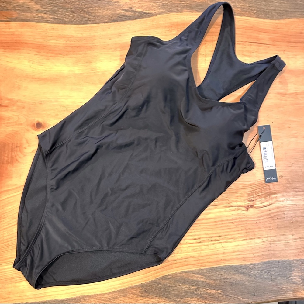 NWT Nicole Miller Sz L Black Tank Swimsuit